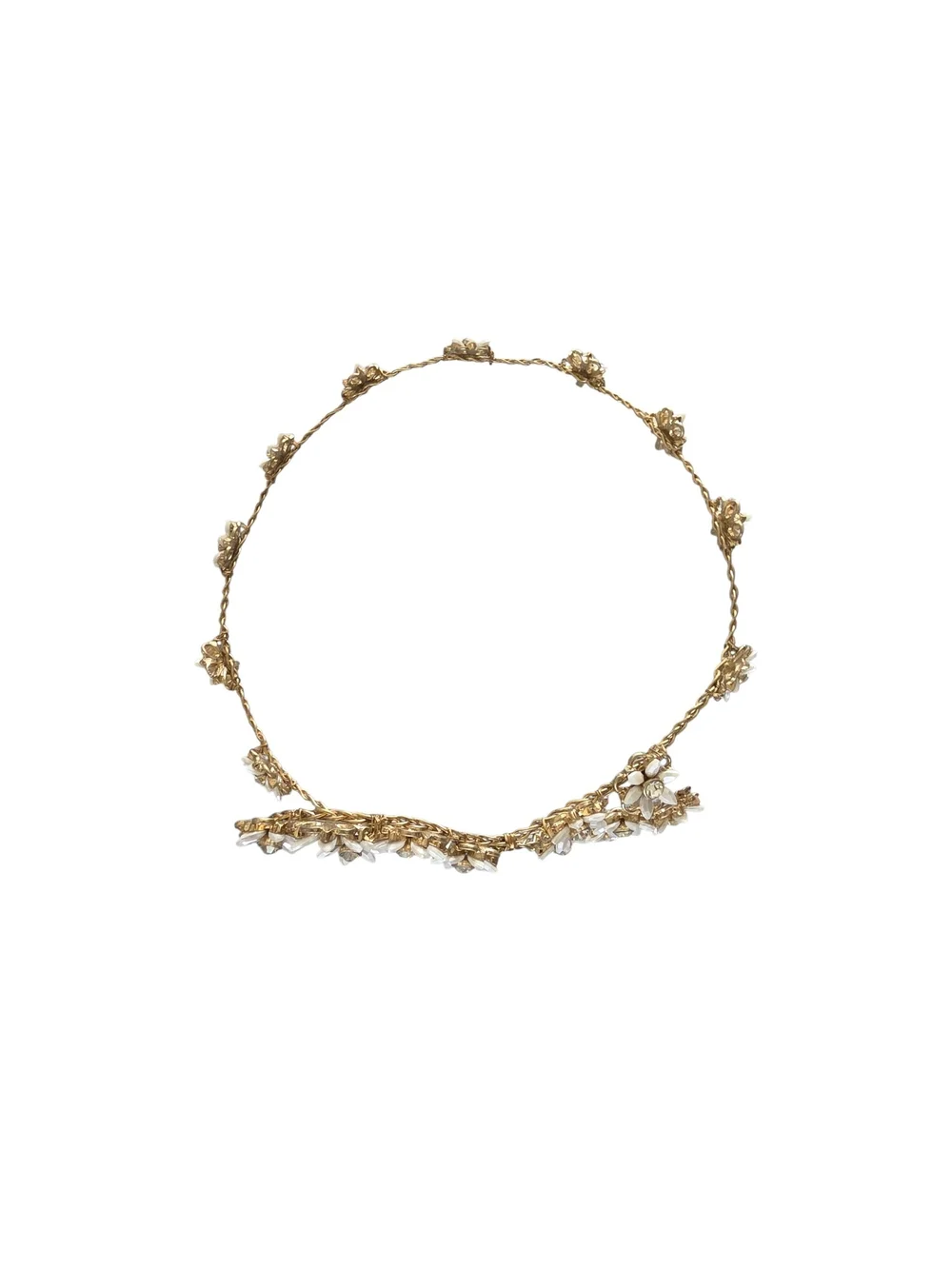 Gold and White Floral Crystal Hair Vine Headpiece